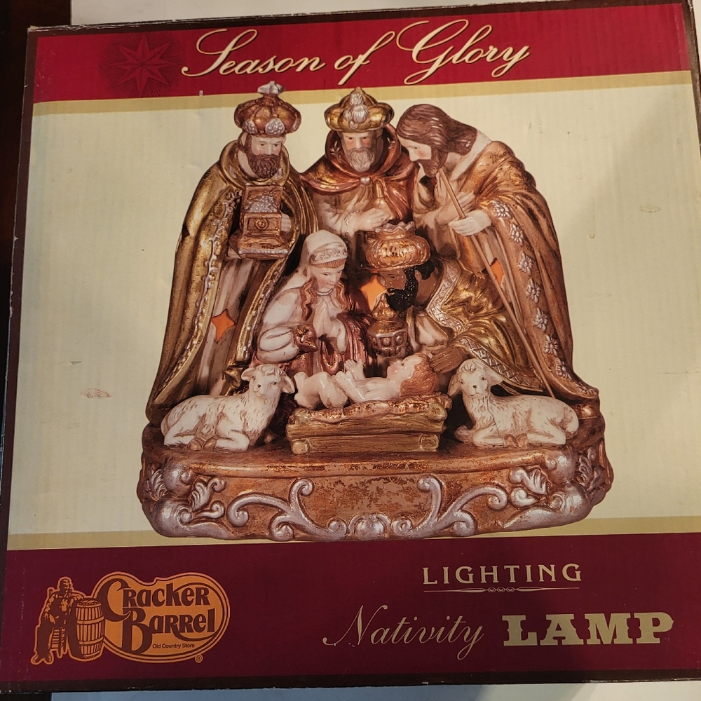 Vintage Cracker Barrel Season Of Glory Lighting Nativity Lamp In Original Box